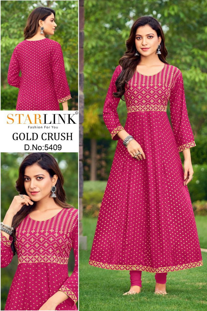 Starlink Gold Crush Rayon Printed Ethnic Wear Latest Anarkali Kurti Collection